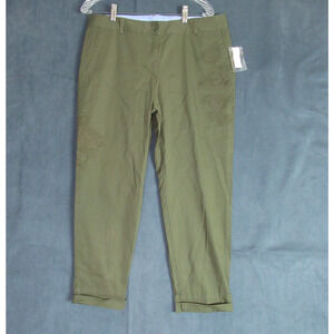 Talbots The Weekend Chino Pants Womens 12P Green Embroidered Cuffed Slacks NWT